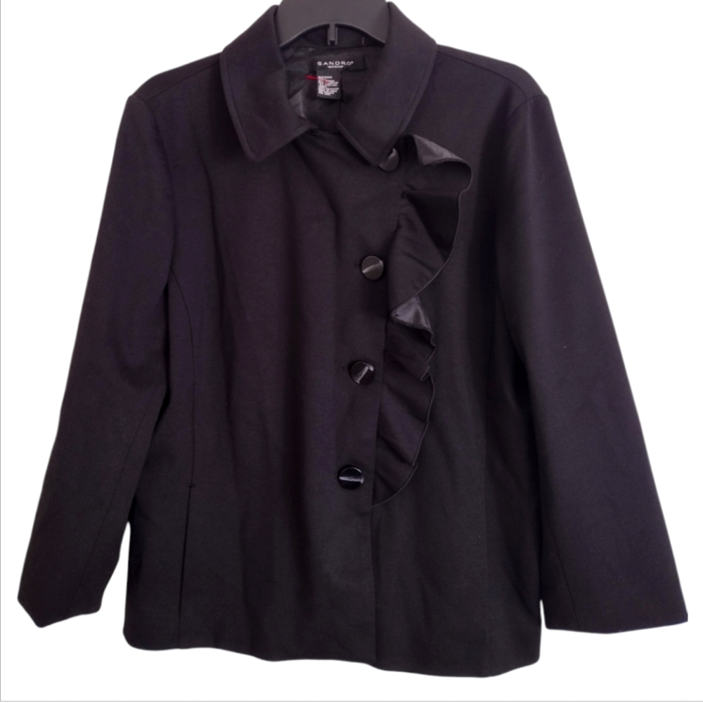 Sandro Sportswear Black Ruffled Women's Jacket with buttons size unlisted